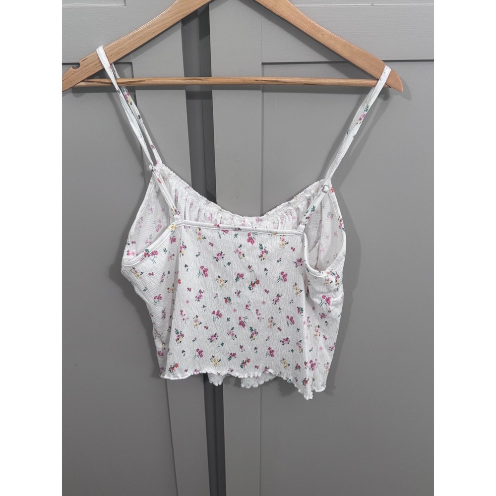 No Boundaries Floral Milkmaid Cami Top White Pink Lace Trim Cottagecore Large - Picture 2 of 6